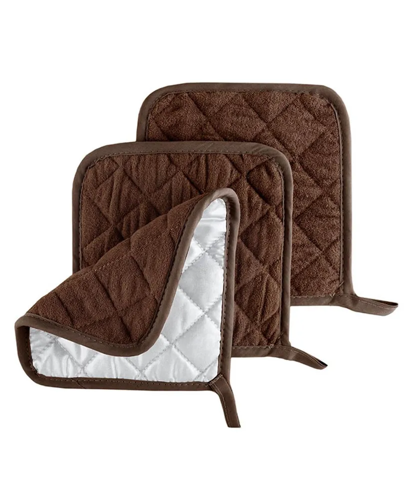 Lavish Home Heat Resistant Quilted Cotton Pot Holders, Chocolate - 3 Piece