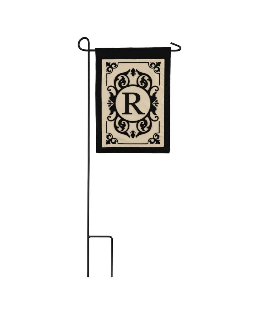 Evergreen Flag Cambridge Chic Letter R Monogram Applique Garden Flag - 12.5" Wide x 18" High