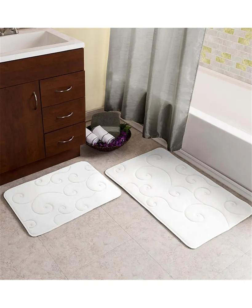 Lavish Home Coral Fleece Embossed Pattern Memory Foam Bath Mat, White - 2 Piece