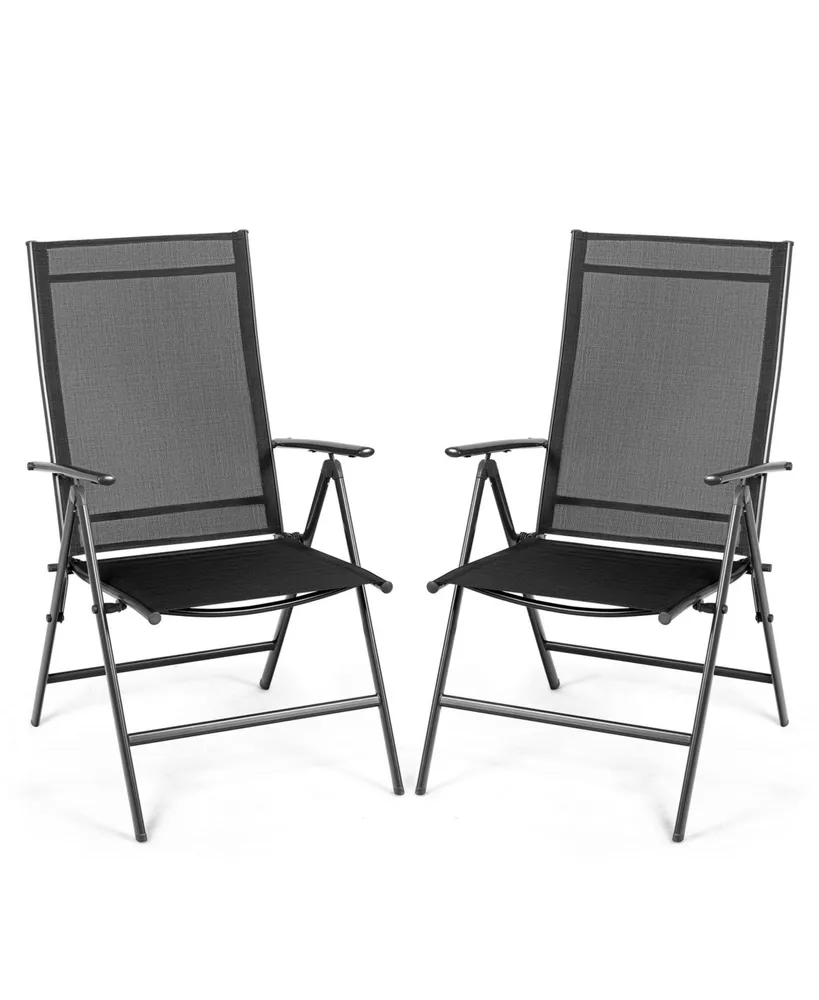 Set of 2 Adjustable Portable Patio Folding Dining Chair Recliners-Black