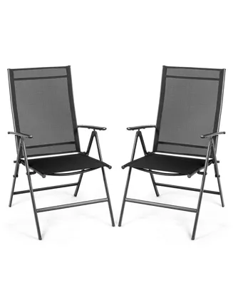 Set of 2 Adjustable Portable Patio Folding Dining Chair Recliners-Black