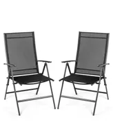 Set of 2 Adjustable Portable Patio Folding Dining Chair Recliners-Black