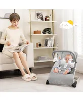 Foldable Baby Bouncer with Removable Fabric Cover and Toy Bar-Grey