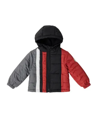 Bearpaw Big Boys Colorblock Fleece Lined Puffer Coat with Hood
