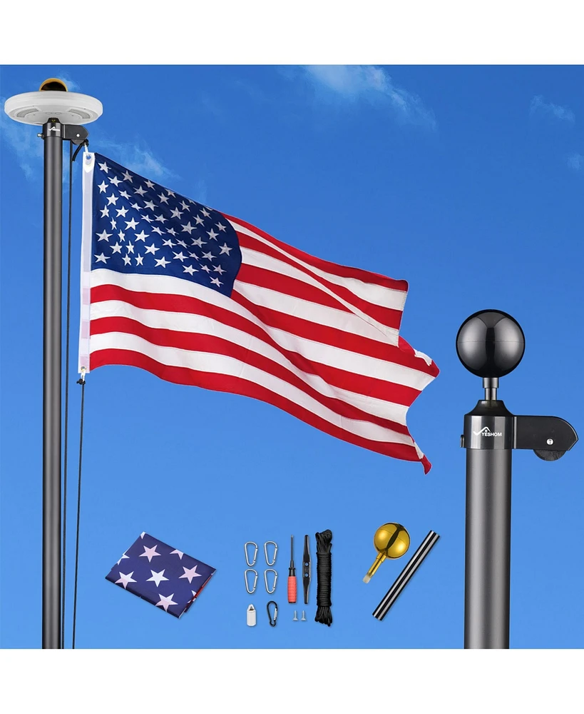 30 Ft Sectional Aluminum Flag Pole Kit with 111 Led Solar Light Us Flag Outdoor
