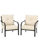 2 Pieces Patio Dining Set with Padded Cushions Armrest Steel Frame
