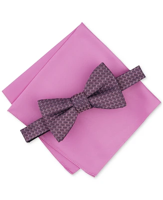 Alfani Men's Moores Geo-Pattern Bow Tie & Solid Pocket Square Set, Created for Macy's