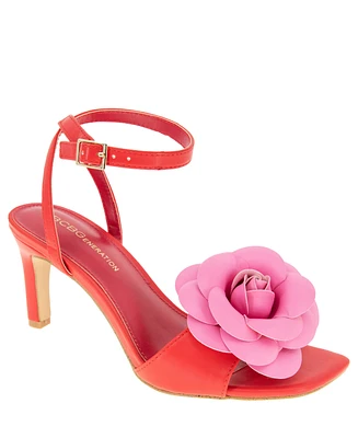 BCBGeneration Women's Toori Ankle Strap Buckle Floral High Heel Dress Sandals