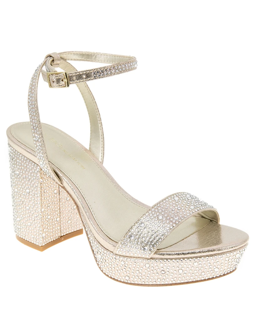 BCBGeneration Women's Pristal Rhinestone Platform Buckle Dress Sandals