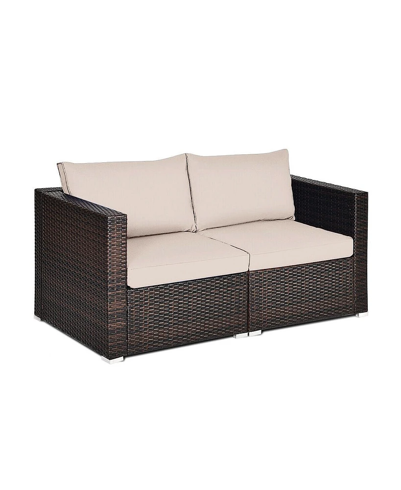 2 Pieces Patio Rattan Sectional Conversation Sofa Set