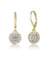 Elegant Halo Drop Dangle Leaver back Earrings