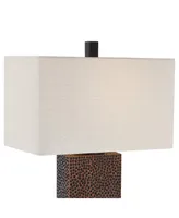 Caldwell Rustic Farmhouse Table Lamps 24.75" Tall Set of 2 Bronze Hammered Textured Fabric Rectangular Shade for Bedroom Living Room House Home Bedsid