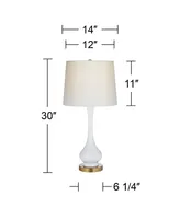 Lula Mid Century Modern Style Table Lamp Gourd 30" Tall Brass Metal Off White Fabric Drum Shade Decor for Living Room Bedroom House Bedside Nightstand