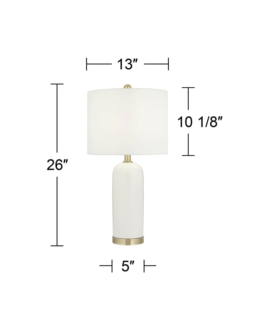 26" High Mid Century Modern Coastal Luxury Table Lamp White Gold Ceramic Metal Single Fabric Shade Living Room Bedroom Bedside Nightstand House Office