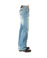Men's Relaxed Straight Leg Premium Denim Jeans Zipper Trim Pockets