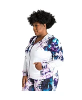 Women's Plus Curvy-Fit Zip-Up Floral Print Poly Tricot Hoodie