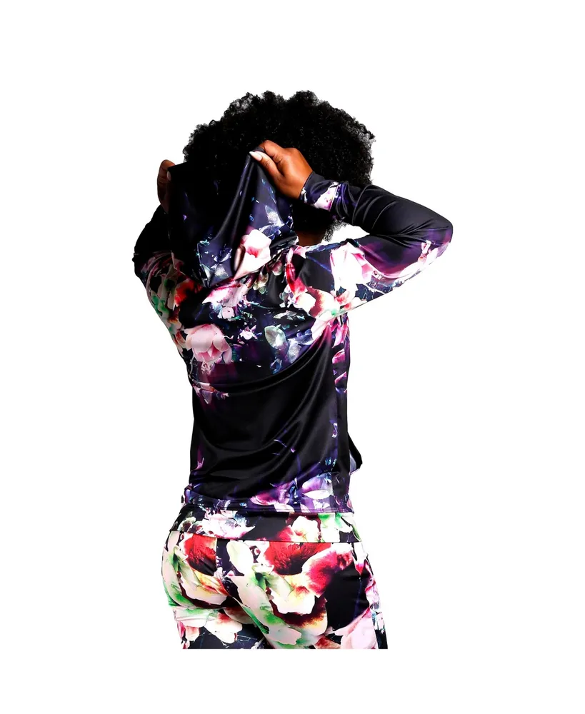 Women's Curvy Fit Floral Printed Poly Tricot Track Jacket Hoodies