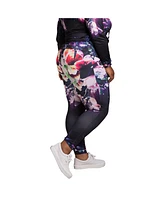 Women's Plus Curvy Fit Active Floral Print Poly Tricot Leggings