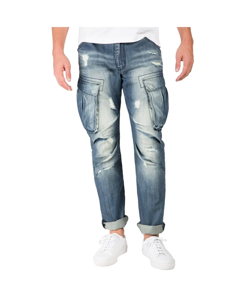 Men's Premium Jeans Slim Straight Intense Blast Distressed Cargo Pocket