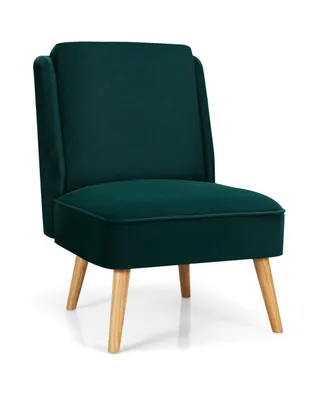 Sugift Velvet Accent Armless Side Chair with Rubber Wood Legs for Bedroom
