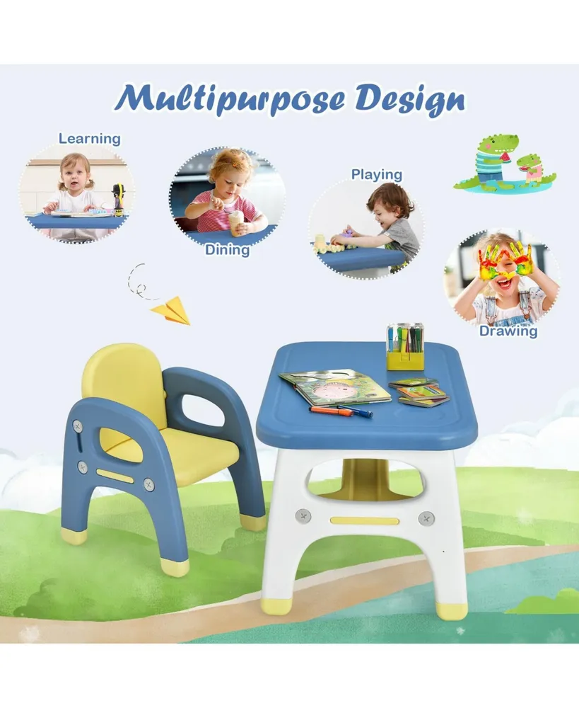 Kids Activity Table and Chair Set with Montessori Toys for Preschool and Kindergarten-Blue