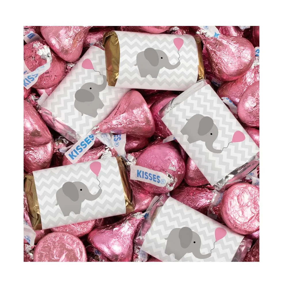 131 Pcs Girl Baby Shower Candy Party Favors Elephant Hershey's Miniatures & Pink Kisses (1.65 lbs, Approx. 131 Pcs)