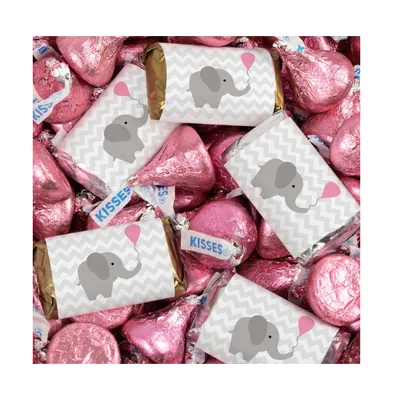 131 Pcs Girl Baby Shower Candy Party Favors Elephant Hershey's Miniatures & Pink Kisses (1.65 lbs, Approx. 131 Pcs)
