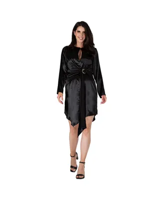 Women's Long Sleeves Black Satin Mini Dress