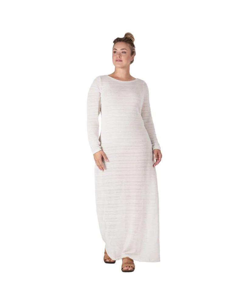 Women's Plus Knit Crochet Boat Neck Maxi Dress - Off