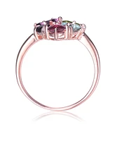 Stylish Sterling Silver 18K Rose Gold Plated with Multi-color Cubic Zirconia Top Ring - Multi