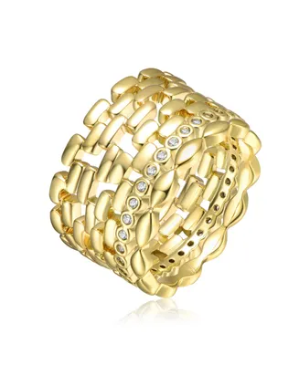 Chic 14K Gold Plated with Round Cubic Zirconia Geometric Stacking Ring
