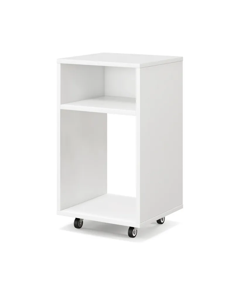 Mobile File Cabinet Wooden Printer Stand Vertical Storage Organizer-White