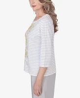 Alfred Dunner Women's Charleston Striped Embroidered Top