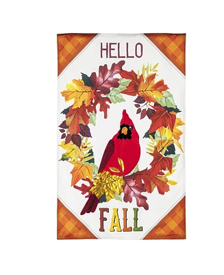 Hello Fall Cardinal Wreath House Linen Flag
