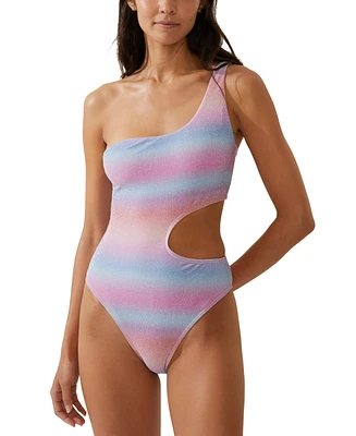 Cotton On Women's Glitter Ombre Cutout One-Shoulder One-Piece Swimsuit