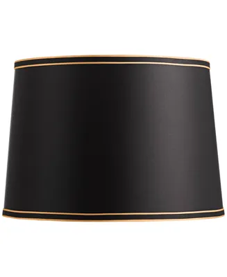 Black Medium Drum Lamp Shade with Black and Gold Trim 14" Top x 16" Bottom x 11" High (Spider) Replacement with Harp and Finial - Spring crest