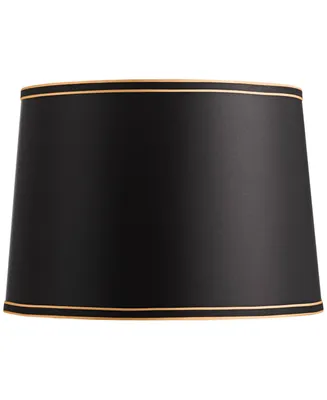 Black Medium Drum Lamp Shade with Black and Gold Trim 14" Top x 16" Bottom x 11" High (Spider) Replacement with Harp and Finial - Springcrest