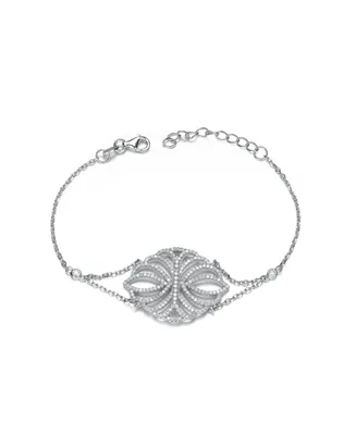 Sterling Silver White Gold Plated Cubic Zirconia Dainty Flower Design Bracelet