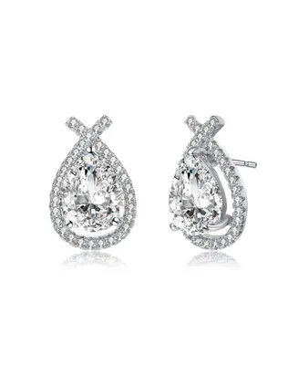 Classy White Gold Plated with Clear Cubic Zirconia Oval Drop Earrings