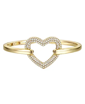 Sterling Silver with Cubic Zirconia French Pave Heart Halo Cuff Bracelet