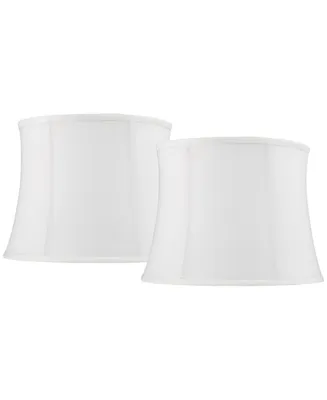 Set of 2 Softback Drum Lamp Shades White Cream Medium 11.5" Top x 13.5" Bottom x 10" High Spider with Replacement Harp and Finial Fitting