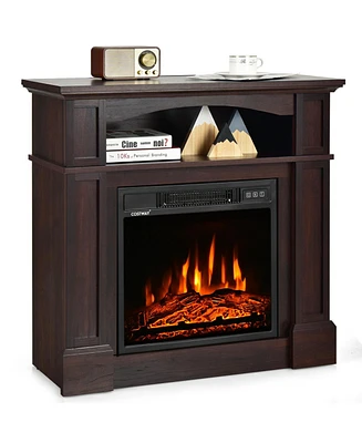 Slickblue 18 Inch 1400W Electric Tv Stand Fireplace with Shelf-White