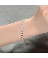 Sterling Silver White Gold Plated Cubic Zirconia Cluster Tennis Bracelet
