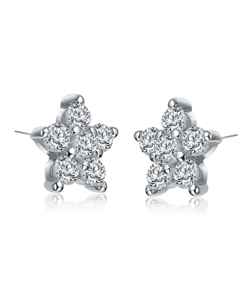 Star Shape Cubic Zirconia White Gold Plated Earrings