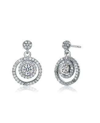 White Gold Plated with Double Concentric Eternity Halo Drop Dangle Earrings