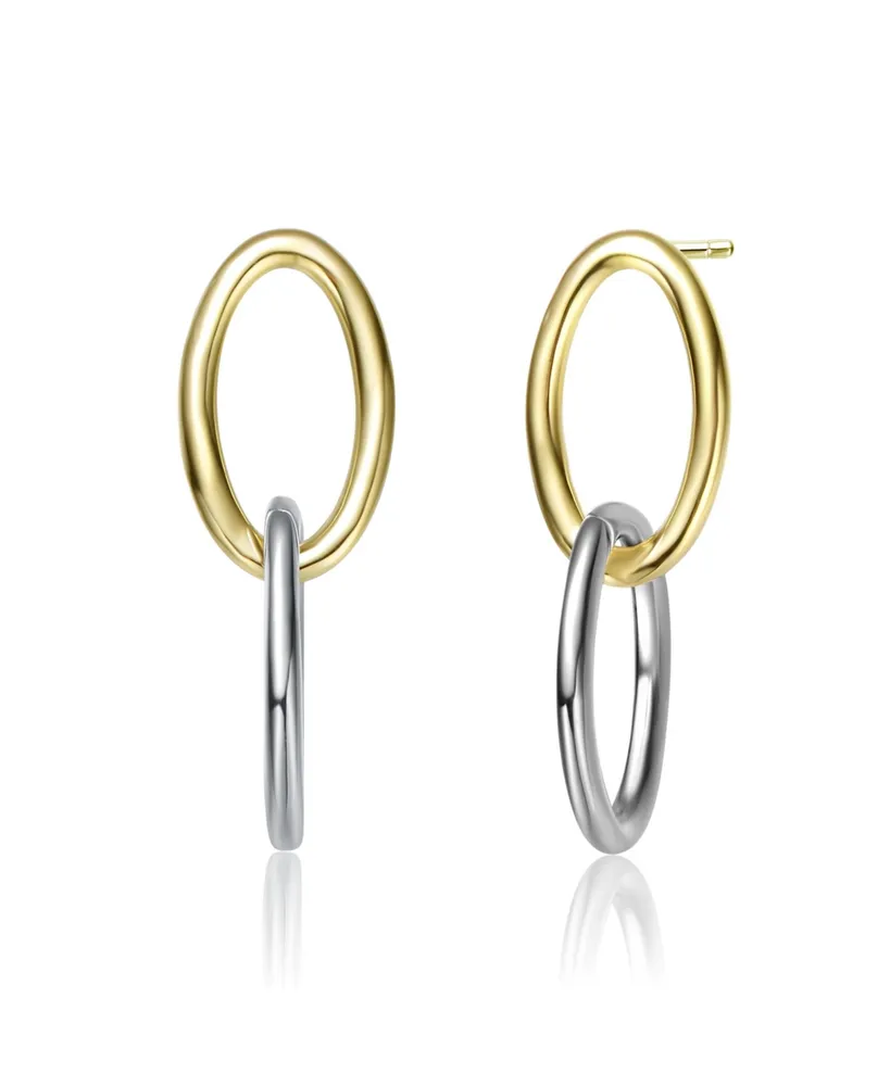 Sophisticated Two Tone 14K Gold Plated and White Gold Plated Oval Drop Earrings