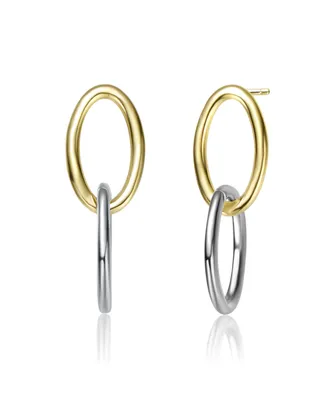 Sophisticated Two Tone 14K Gold Plated and White Gold Plated Oval Drop Earrings