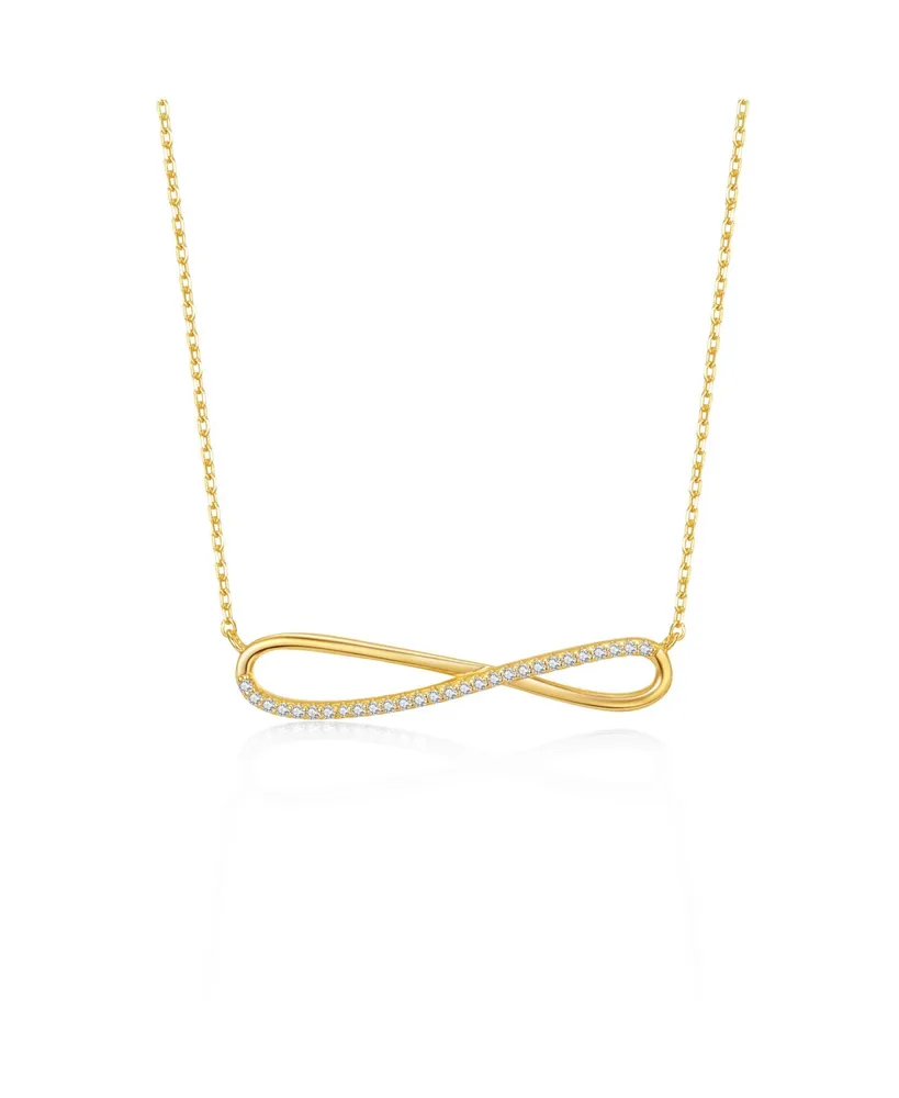 14k Gold Plated with Cubic Zirconia Infinity Symbol Ribbon Pendant Necklace in Sterling Silver