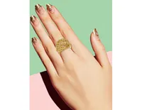 14k Yellow Gold Plated Concave Filigree Wire Dome-Shaped Artistic Adjustable Ring