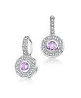 Modern White Gold Plated Round Dangle Earrings with Pink Cubic Zirconia